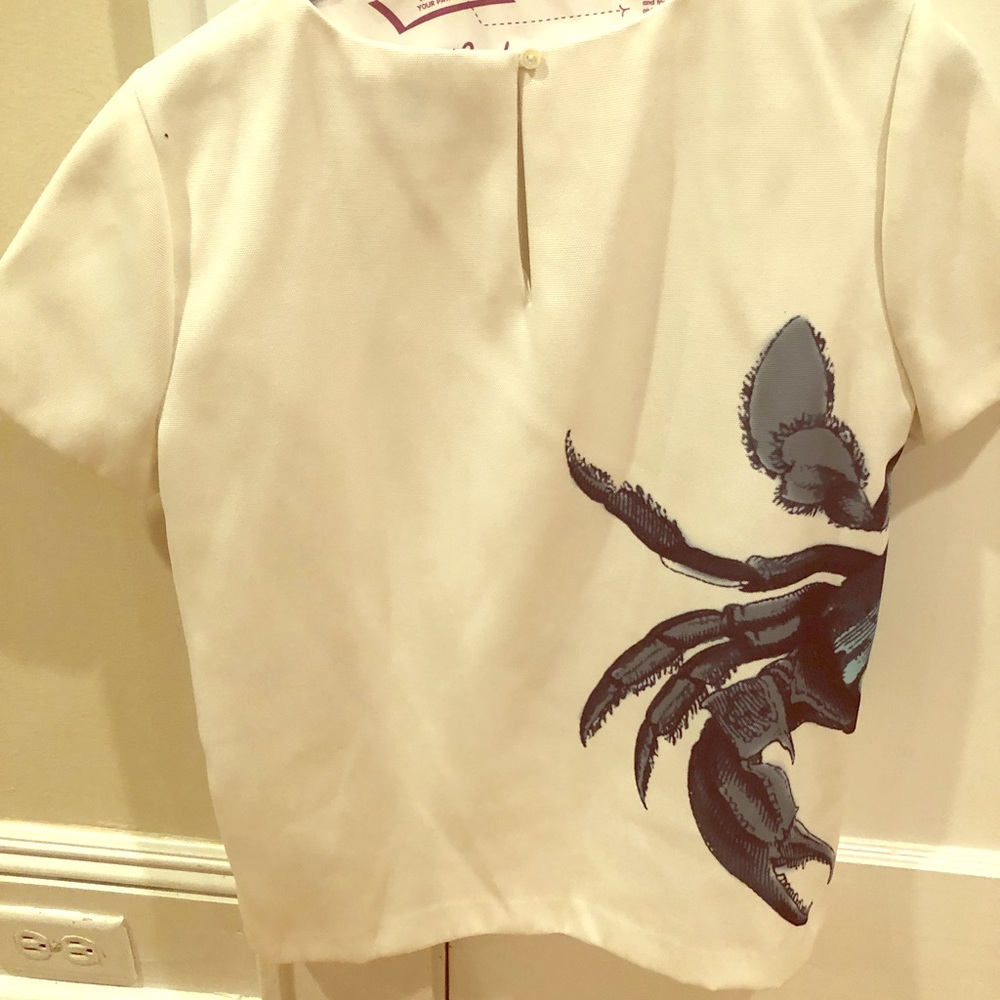 J.Crew white shirt with blue crab